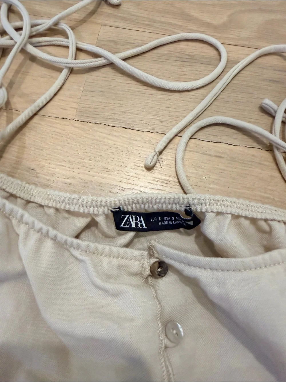 Zara Cream Off-Shoulder Button Crop Top with Bell Sleeves